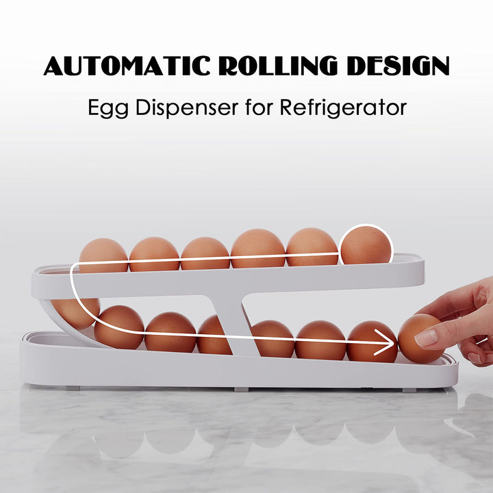 Automatic Scrolling Egg Rack Holder Storage Box Egg Basket Container Organizer Rolldown Refrigerator Egg Dispenser For Kitchen Gadgets