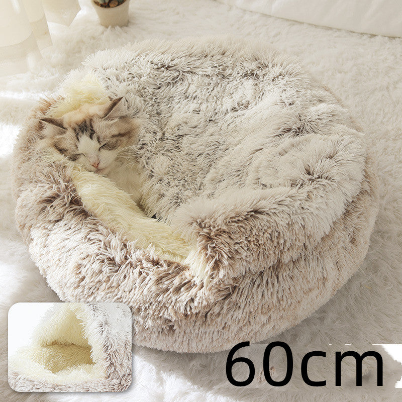 2 In 1 Dog And Cat Bed Pet Winter Bed Round Plush Warm Bed House Soft Long Plush Pets Bed