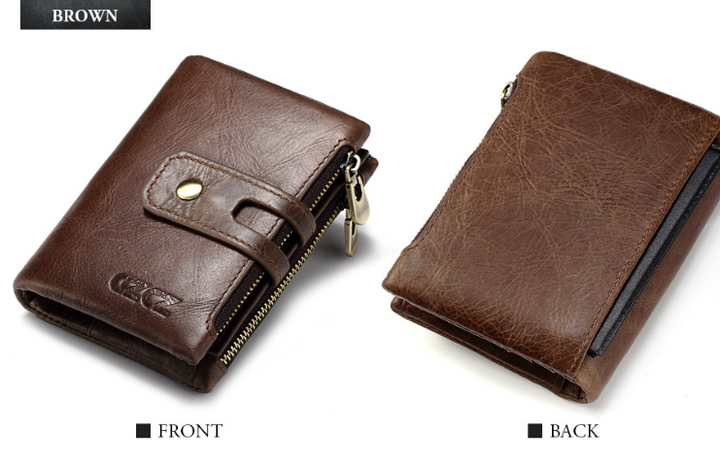 Double zipper leather purse