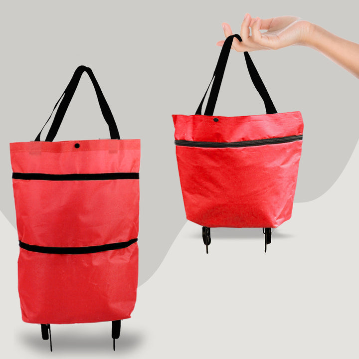 2 in 1 Foldable Shopping Cart with Wheels Premium Oxford Fabric Multifunction Shopping Bag Organizer High Capacity