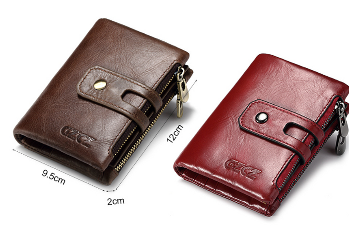 Double zipper leather purse