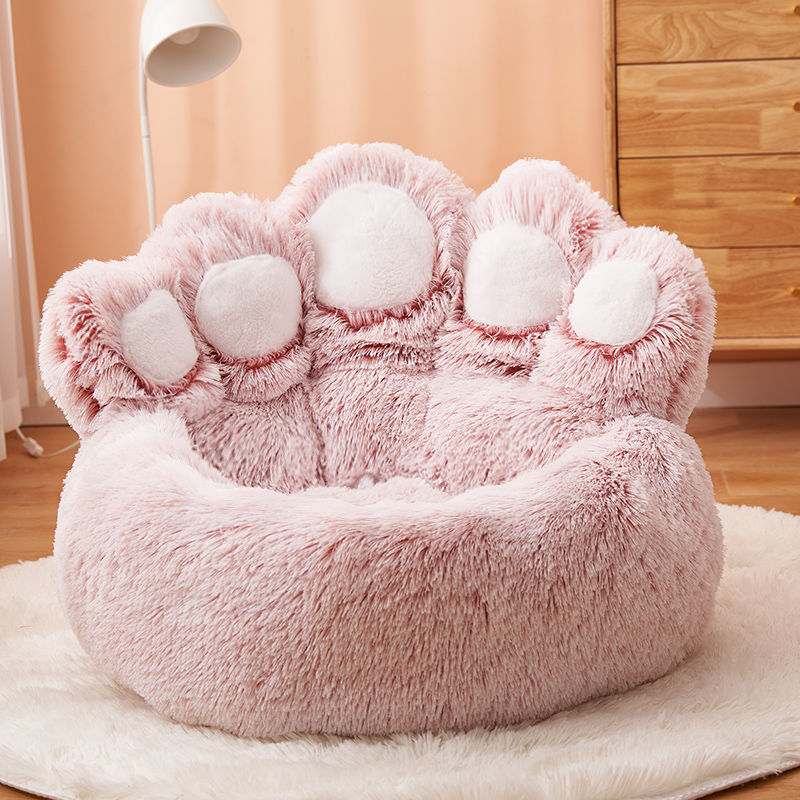 Dog Bed Cat Mat Round Large Pet House Long Plush Deep Sleeping Warm Bear Paw Shape Super Soft Cushion Calm Beds