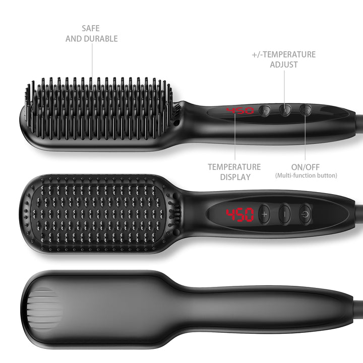 2 in1 Hair Straightener Brush Heating Beard Clip Comb Styler Electric Ionic Straightening Brush