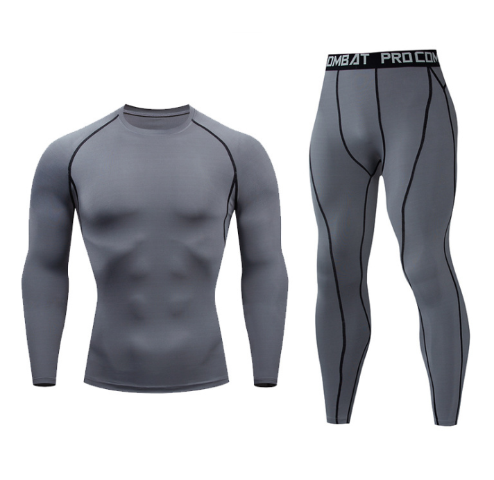 Fitness suit men's gym sports tights long-sleeved trousers quick-drying clothes basketball training equipment winter
