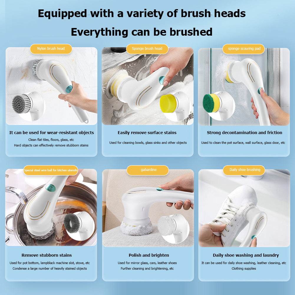 Multifunctional Electric Handheld Kitchen Household Dishwashing Brush Handheld Scrubber Bathtub Sink Bathroom Kitchen Tile Cleaning Tool Drill Brush Set With 5 Heads