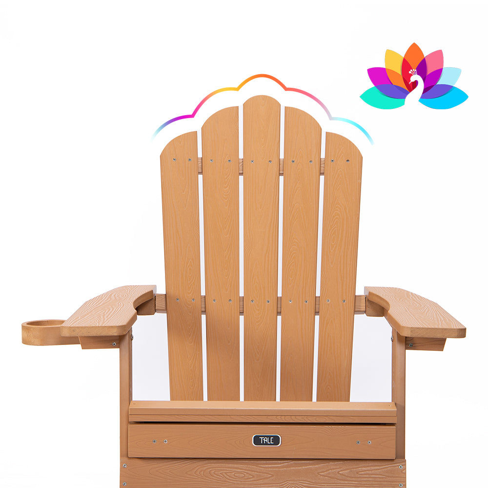 TALE Folding Adirondack Chair With Pullout Ottoman With Cup Holder, Oaversized, Poly Lumber,  For Patio Deck Garden, Backyard Furniture, Easy To Install