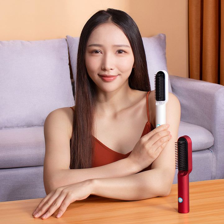 USB Portable Hot Air Comb Rechargable Professional Hair Dryer Brush 2 In1 Mini Hair Straightener Curler Brush Hair Styler