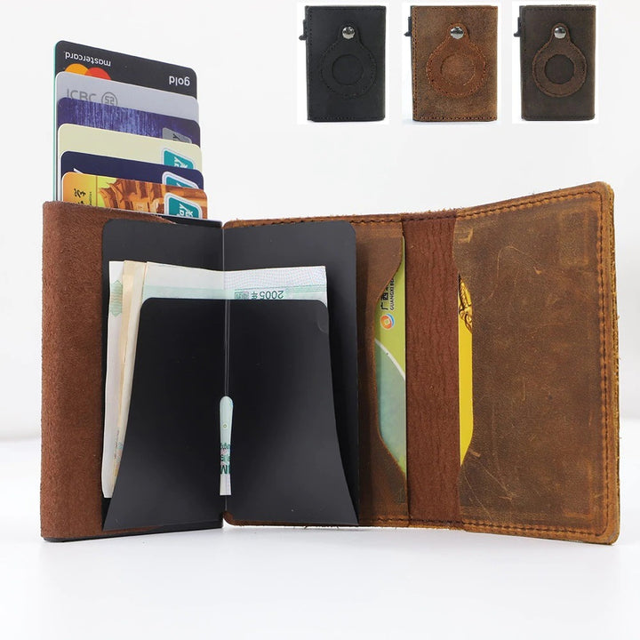 Minimalist Wallets For Men, Premium Genuine Leather Credit Card Holder For AirTag With Slim Wallet RFID Technology